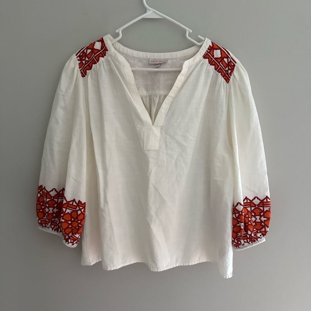 KNOX ROSE Women’s Peasant Top Boho Size L Cream Split Neck